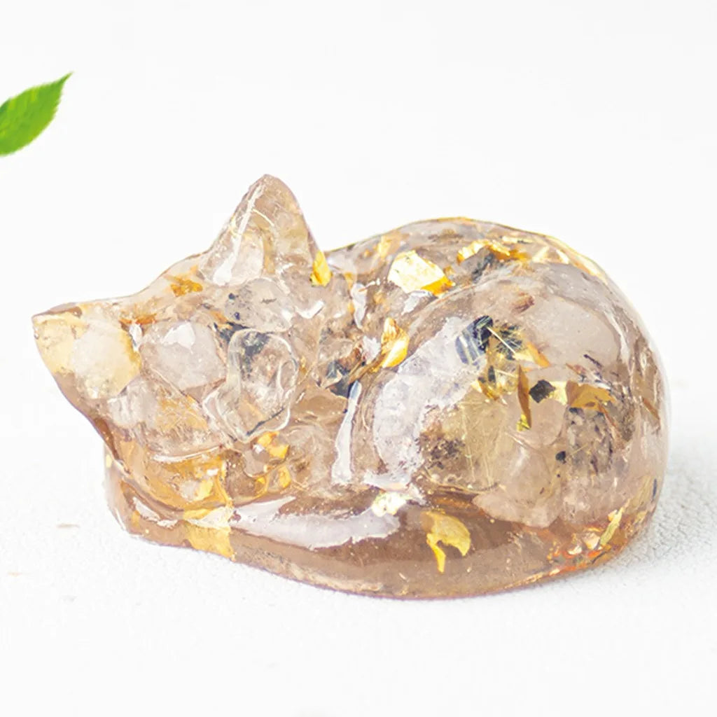 Shaped Decoration Compact Sleeping Figurine Resin Statue Modern Animal Decorative Figurine For Bedroom Study Home Oasis Select Clear Tea Gold