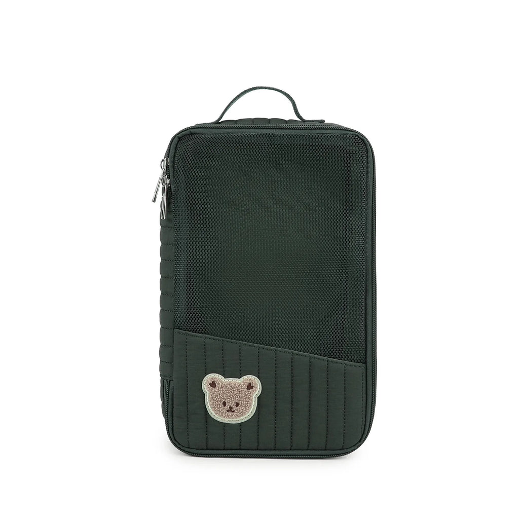 Cute Cartoon Bear Quilted Storage Bag Vertical Stripe Portable Travel Organizer for Baby Clothes Underwear Cosmetics Oasis Select Dark Green
