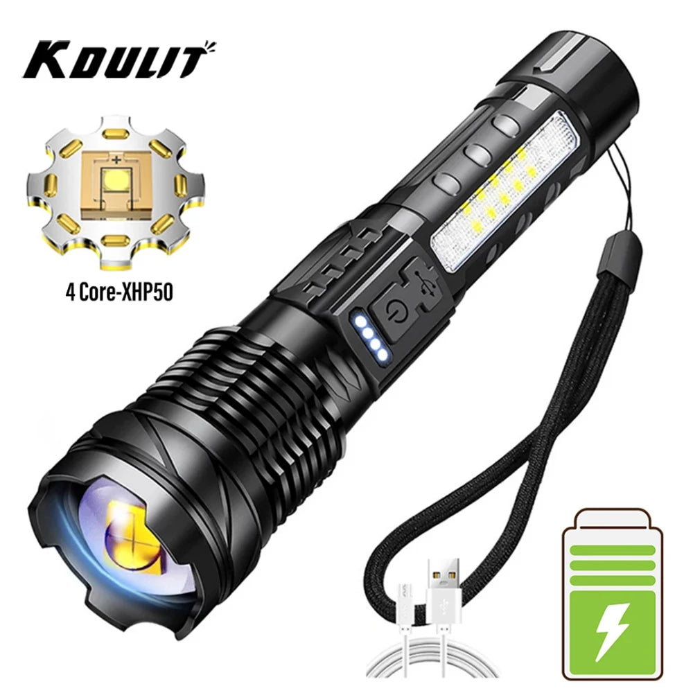 KDULIT XHP70 LED Flashlight 7-Mode Zoomable USB Rechargeable Torch