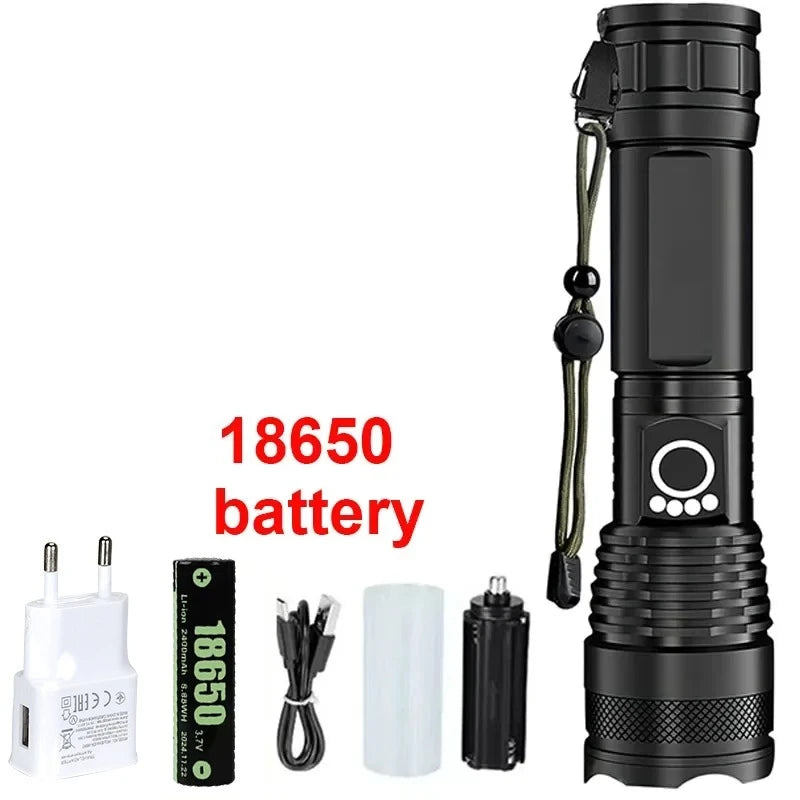 High Power LED Flashlight Rechargeable 5 Mode Aluminum Alloy Telescopic Zoom Torch Tactical Lamp for Outdoor Camping Fishing Oasis Select 2400mah with EU