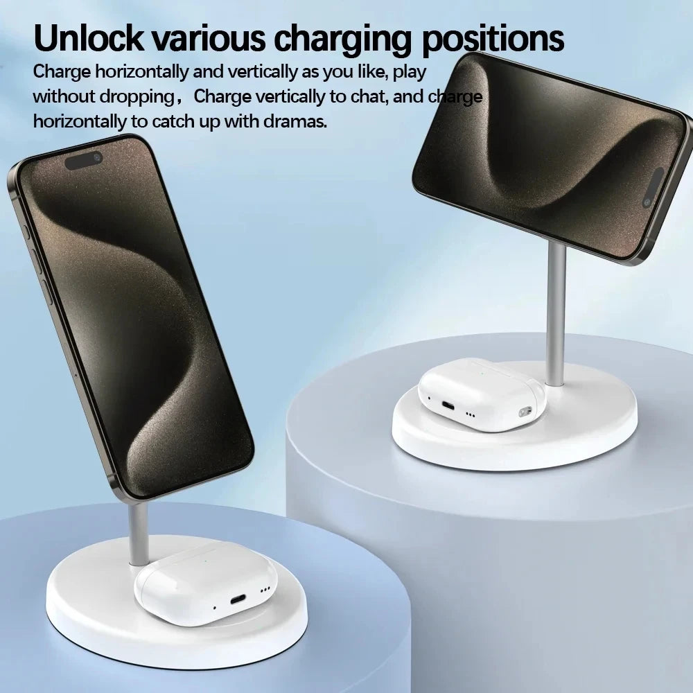 2 in 1 Magnetic Wireless Charger Stand Phone Charging Station Dock For iPhone 15 14 13 12 Pro Max AirPods Fast Chargers Oasis Select