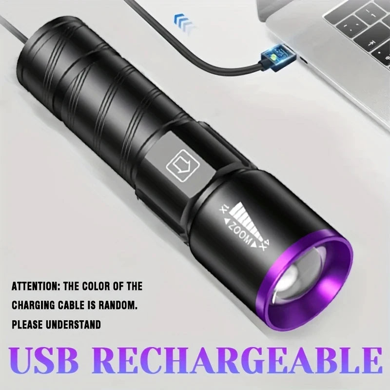 UV 395NM Flashlight Rechargeable UV Zoomable Torch 3 Modes Camping Ultraviolet Flashlights for Pet Stacks Fluorescent Detection Oasis Select