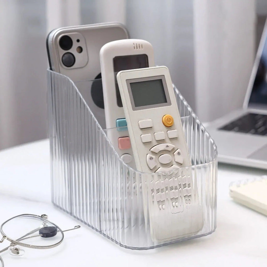 1pc Transparent Desktop Storage Box for Home Use, with Compartments, Remote Control, Makeup Brush Organizer Oasis Select