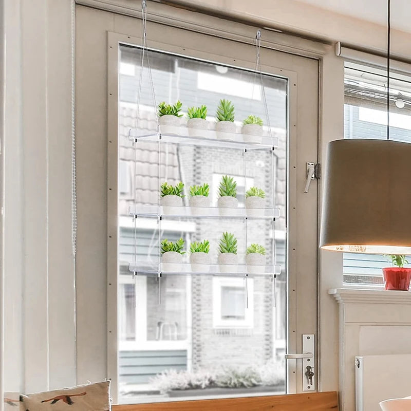 WISH 3-Tier Window Plant Shelves 16 Inch, Acrylic Adjustable Hanging Floating Shelf, Window Sill Extender For Indoor Plants Oasis Select