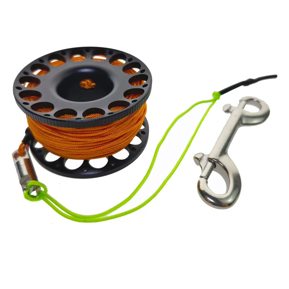 15M 20M 30M Scuba Diving Aluminum Alloy Spool Finger Reel with Stainless Steel double ended hook SMB Equipment Cave Dive Oasis Select