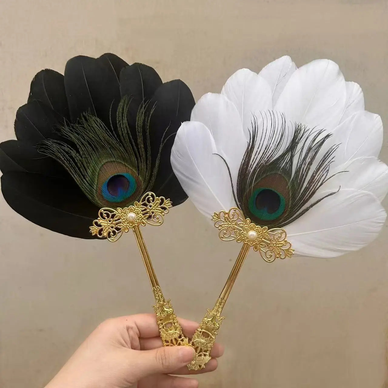 Feather Crafts Feather Fan Cosplay Props Dance Performance Decorative Craft Fan Antique Hanfu Handheld Cheongsam Dance Props Oasis Select