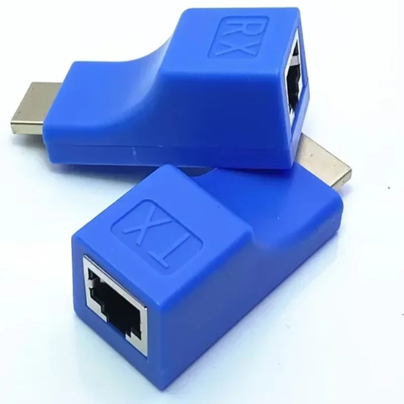  1 Pair RJ45 4K HDMI-compatible Extender RJ45 Ports Network 30M HDMI to RJ45 Over CAT5e / 6 UTP LAN Extender Cable Adapters Oasis Select Blue