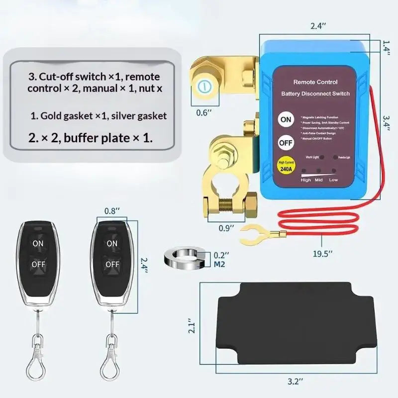 Remote Battery Disconnect 240A With LED Voltage Display Automatic Power Shut Off For Automobiles Oasis Select