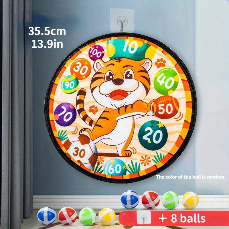 Family Interactive Toys Game Sticky Ball Dart Target Cartoon Pattern Indoor and Outdoor Safe Classic Dart Target Game Oasis Select Tiger style 8 Balls