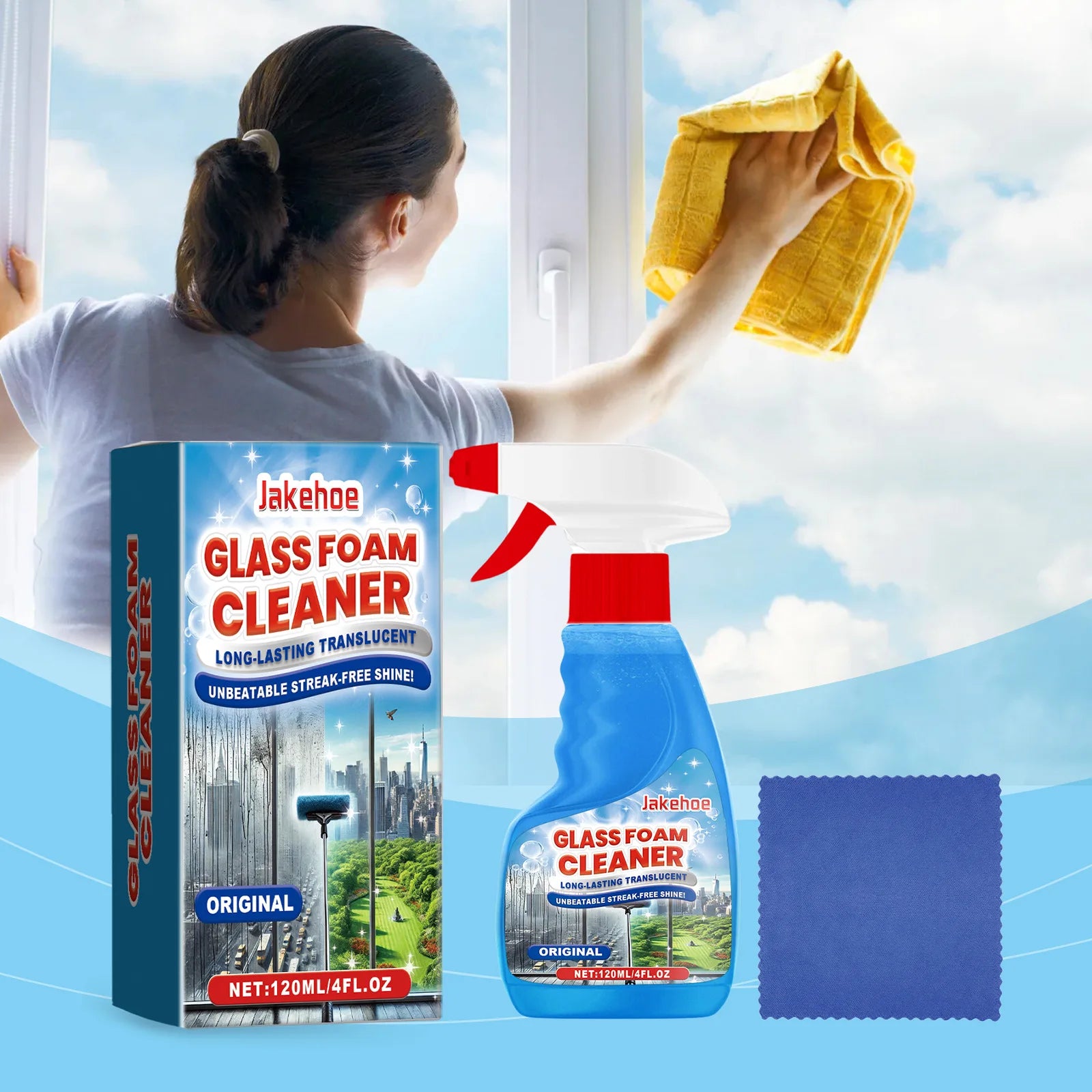 JAKEHOE Glass Foam Cleaner – Streak-Free Windows & Mirrors 120ml Glass Foam Cleaner Oasis Select