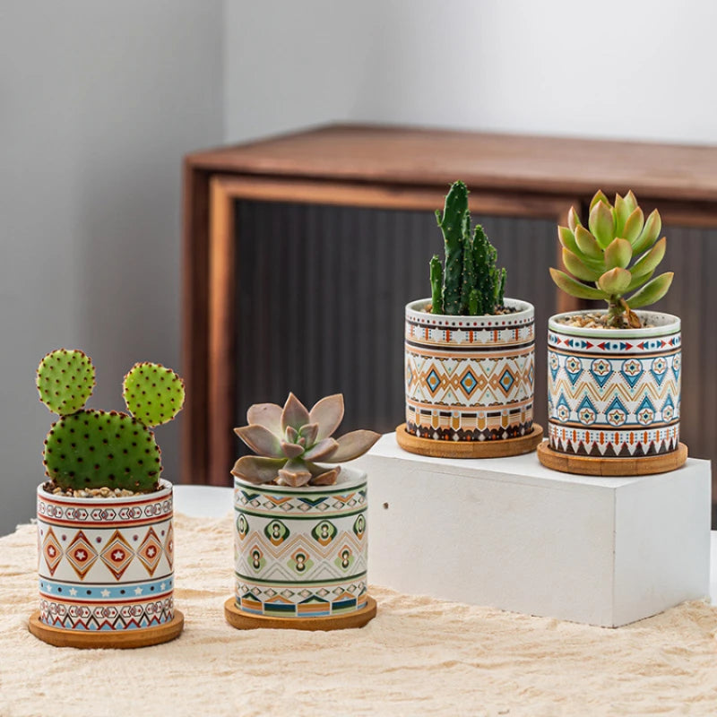 Circular geometric ceramic flower pot simple balcony garden succulent plant Phalaenopsis flower pot Oasis Select