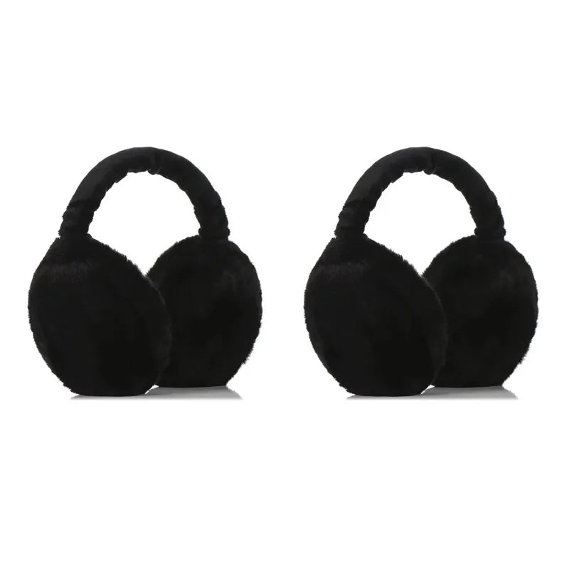 1/2/4pcs Outdoor cold protection earmuffs ear cover soft plush ear warmer winter warm for women men fashion solid color earflap Oasis Select 2pcs-black