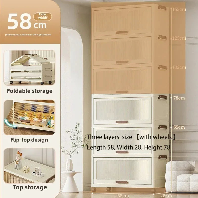 Multi-functional Simple folding storage cabinet Plastic multi-layer bag wardrobe storage box living room storage cabinet Oasis Select 58Cm3layerwhite