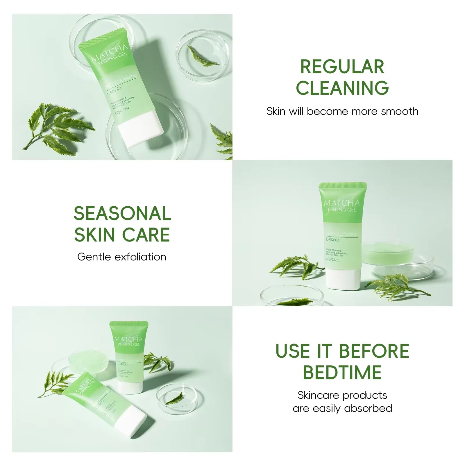 LAIKOU Matcha Peeling Gel 60g Deep Cleansing Exfoliating Gel Remove Dead Skin Hydrating Brighten Facial Scrub Exfoliator Oasis Select