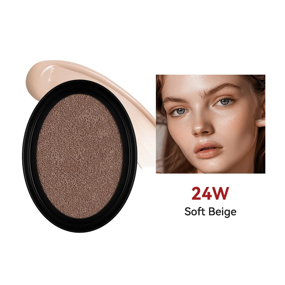 Waterproof Cushion Foundation Refill Semi-Matte Red Finish 72-Hour Wear Long-Lasting Buildable Coverage Sun Protection tirMakeup Oasis Select 24W
