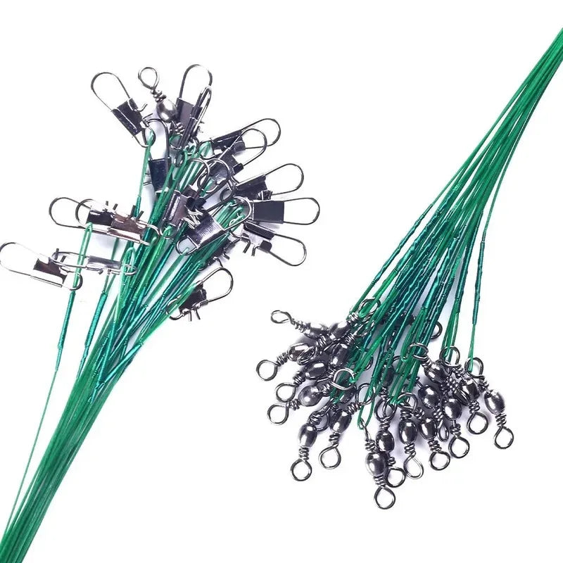 10-50pcs Anti Bite Steel Fishing Line Steel Wire Leader With Swivel Fishing Accessory Lead Core Leash Fishing Wire 15cm 20cm Oasis Select
