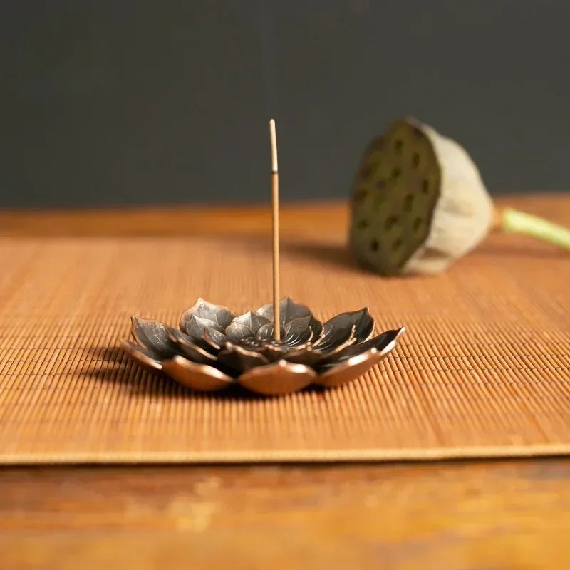 Alloy Incense Burner Stick Holder Buddhism Lotus Line Incense Plate Sandalwood Coil Base Temples Yoga Studios Home Decoration Oasis Select