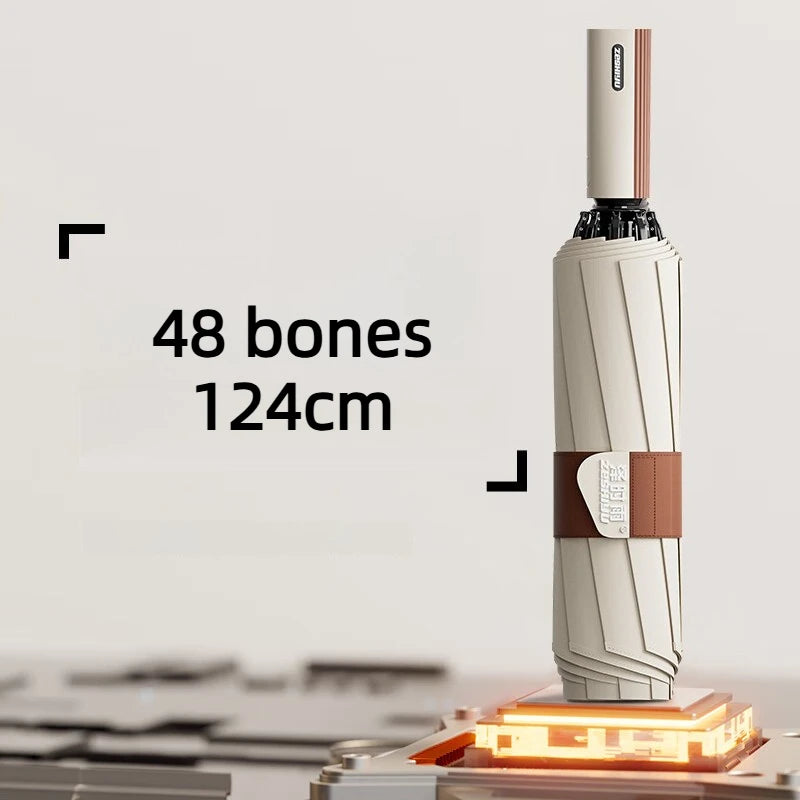 Fully Automatic Business Reverse Umbrella - Reinforced Thickened Unisex Windproof All-Weather Student-Specific Oasis Select 48 bone beige Aluminum 24K