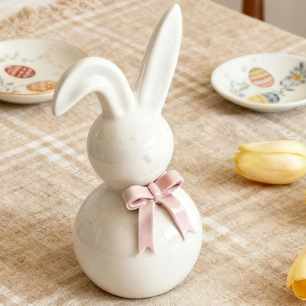 Easter Bunny Ornament Cute Ceramic Desktop Decoration Art Craft Home Decor Present Easter Rabbit Sculpture Easter Home Decor Oasis Select