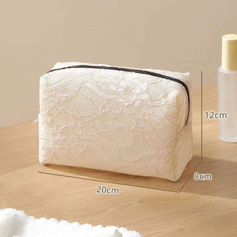 Lace Mesh Women's Makeup Bag Large Capacity Cosmetic and Jewelry Organizer Bag Zipper Square Portable Toiletry Bag Makeup Case Oasis Select