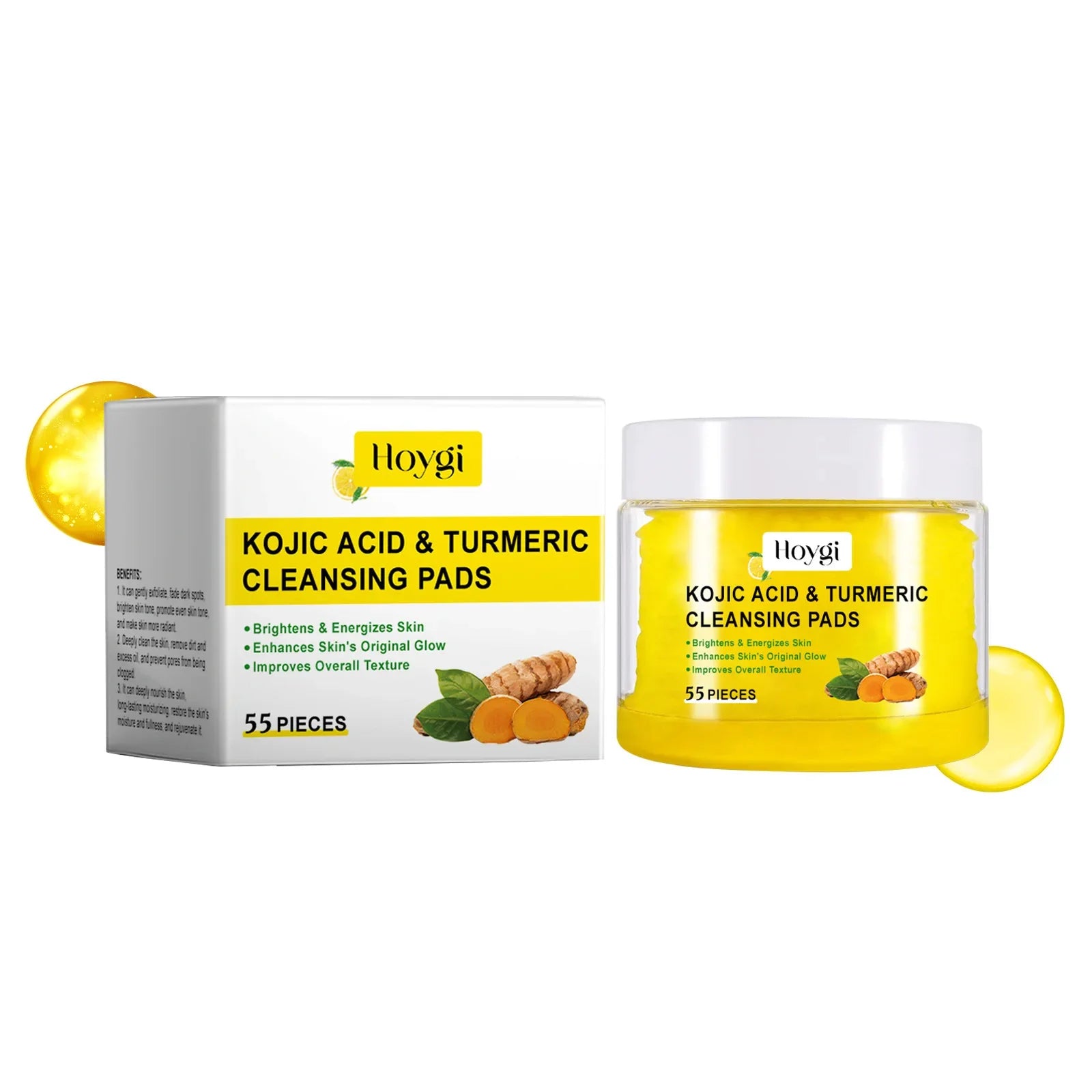 Turmeric Kojic Acid Cleansing Pads Exfoliating Pads Removing Dead Skin Shrink Pores Smooth Brightening Skin Face Cleansing Oasis Select 55pcs Boxed