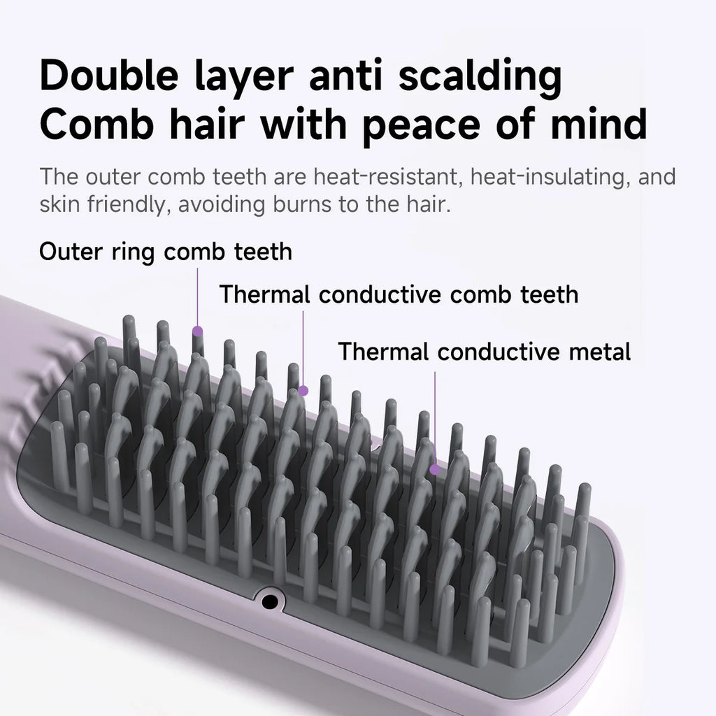 DOCOLAB 2-in-1 Straight Hair Comb Curler Negative Ion USB Charging 30s Heat Up Travel-Friendly Styling Brush Cordless Gift Oasis Select