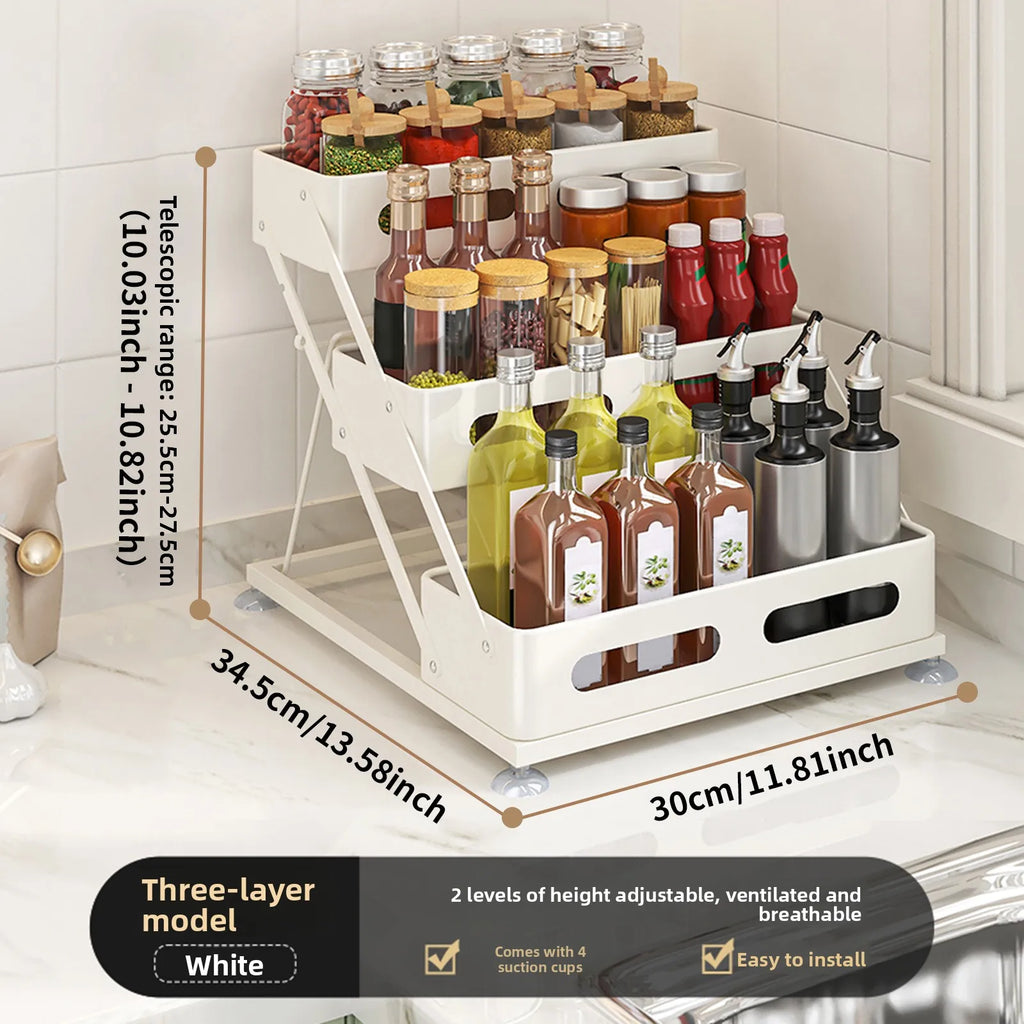 Kitchen seasoning rack adjustable high condiment rack countertop household snap-on oil, salt, sauce and vinegar seasoning Oasis Select White three layers