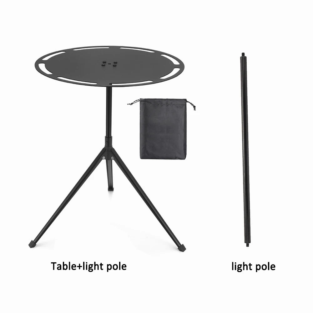 Telescopic Folding Picnic Table Strong Load-bearing Round Camping Table with Light Pole Tripod Storage Bag for BBQ Picnic Hiking Oasis Select