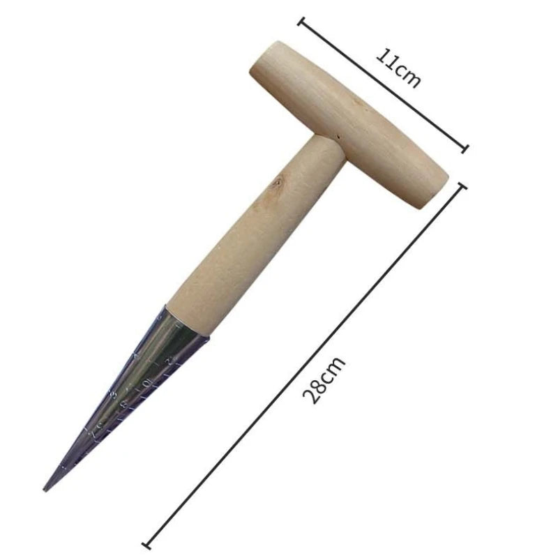Handheld Clear Scale Garden Hole Puncher With Wood Handle For Sowing Seeds Transplanting Plants Digging Garden Hole Punch Tool Oasis Select