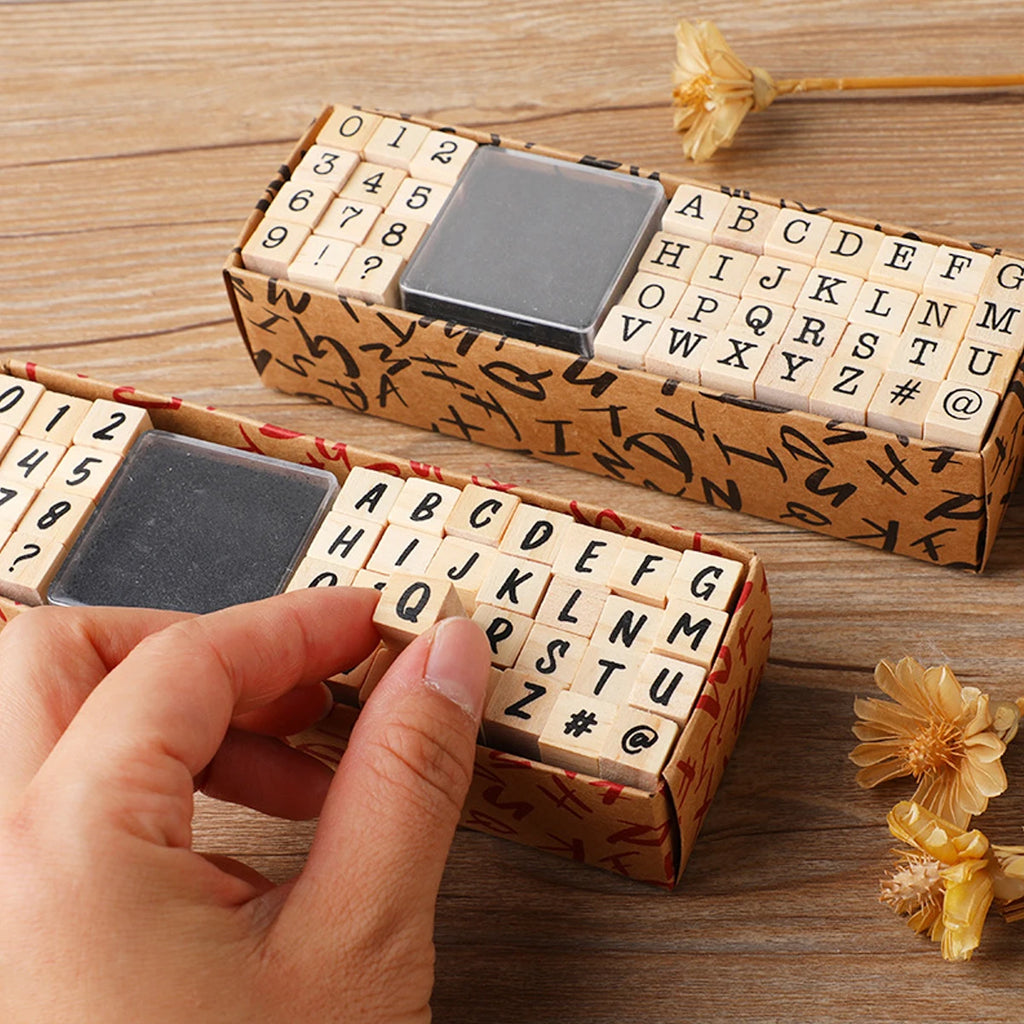 40Pcs Alphabet Stamps Vintage Wooden Rubber Letter Standard Stamp Set for Craft Card Making Planner Scrapbooking Journals Oasis Select