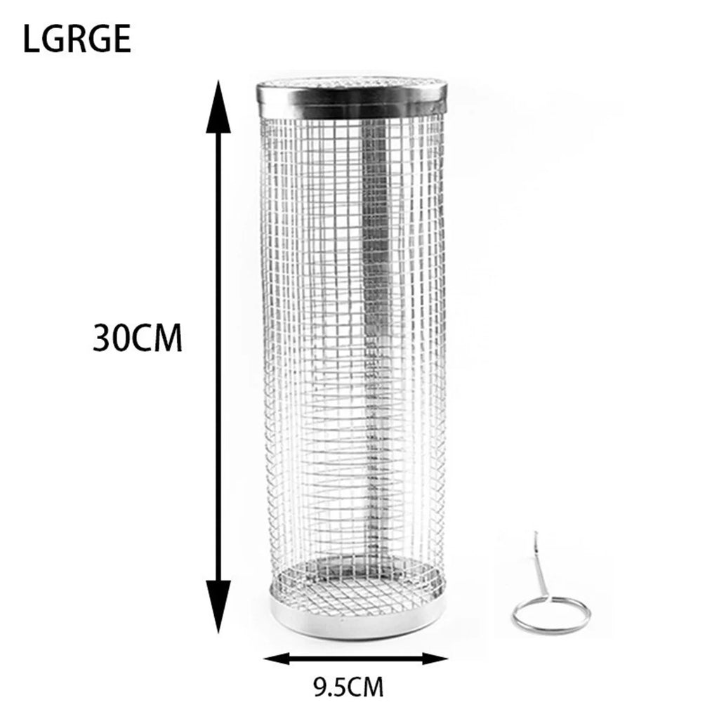 Portable Stainless Steel BBQ Grill Basket Wire Mesh Cylinder round Barbecue Rack for Outdoor Camping Oasis Select