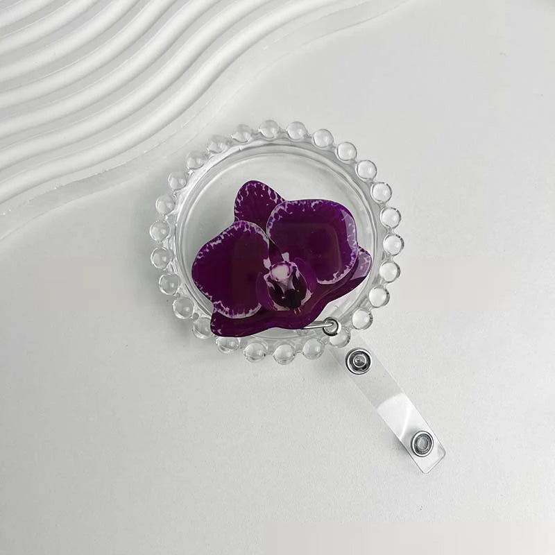 Flower Acrylic Bag Charm | Alligator Clip Retractable ID Holder Bag Charm Accessory Oasis Select A16