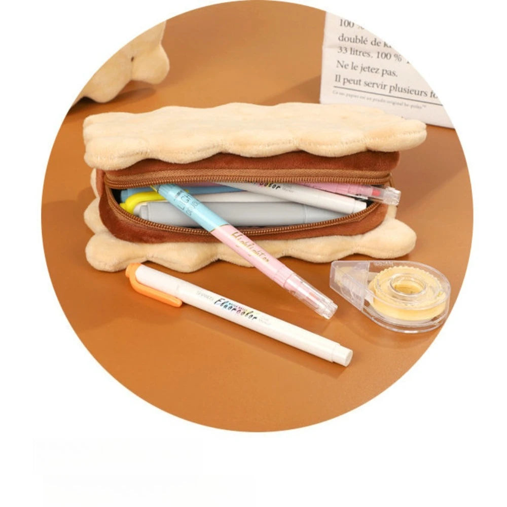 Kawaii Pencil Case High Capacity Plush Cookies Pen Bags Cute Cartoon Brown Pen Box Girls Office School Supplies Stationary Oasis Select