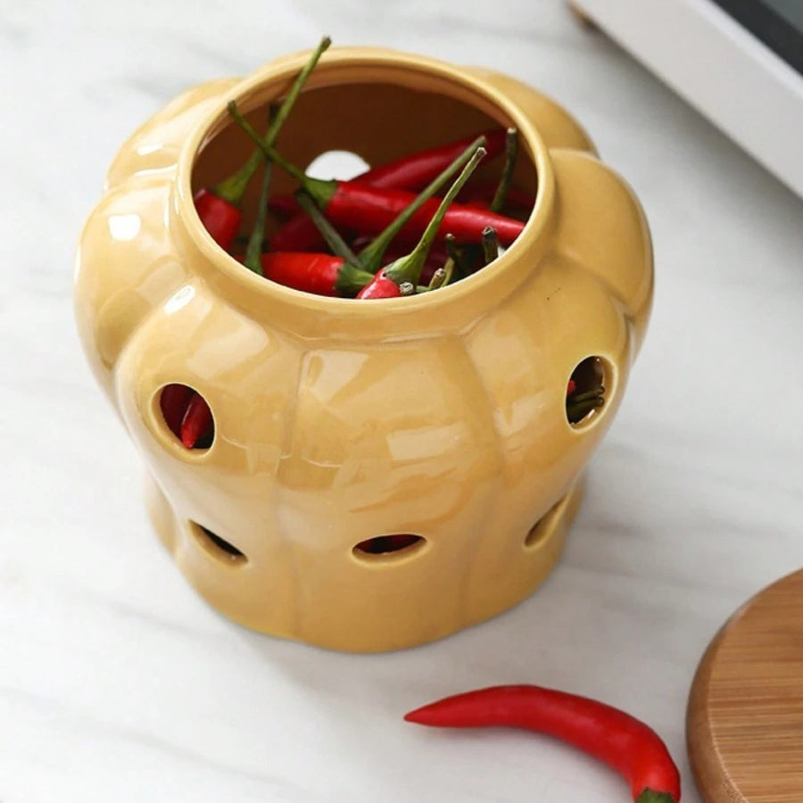 Ceramic Garlic Storage Jar Hollow Out Breathable Ginger Garlic Storage Jar Garlic Ginger Porcelain Container Kitchen Organizers Oasis Select