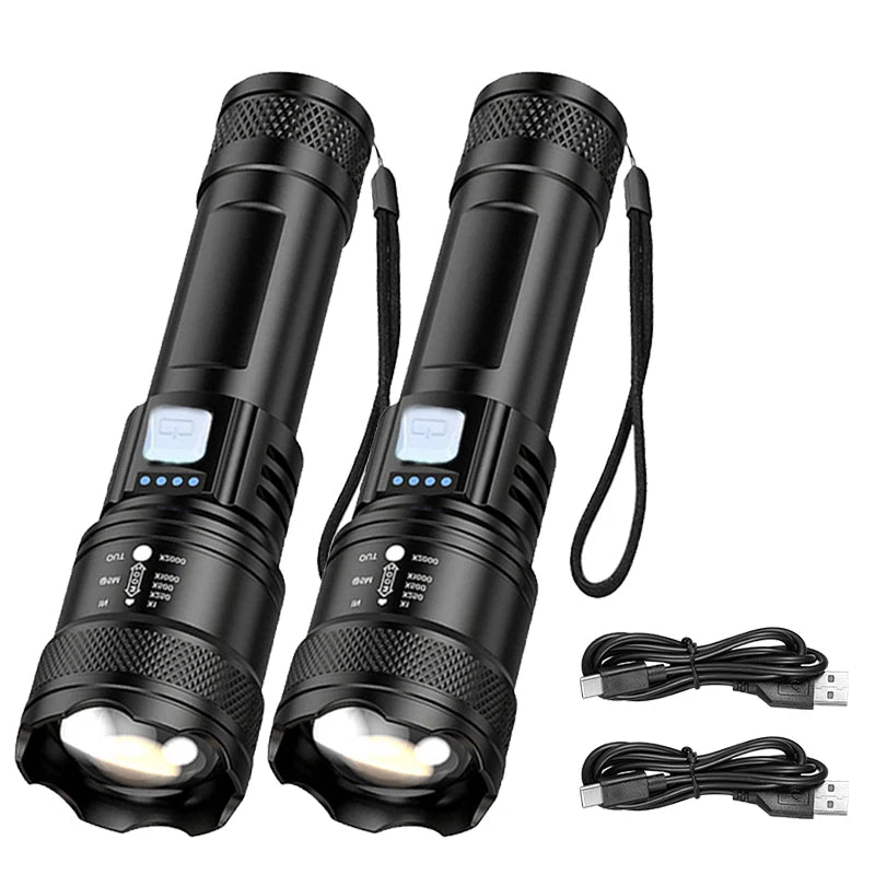 Tactical LED Flashlight 2000LM USB-C Rechargeable Zoomable Torch