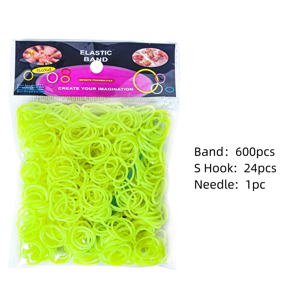600pcs Loom Rubber Bands Kit Bracelet Making Kit for Kids Elastic Weaving Lacing DIY Crafting Gift Girl Oasis Select Fluorescent Yellow