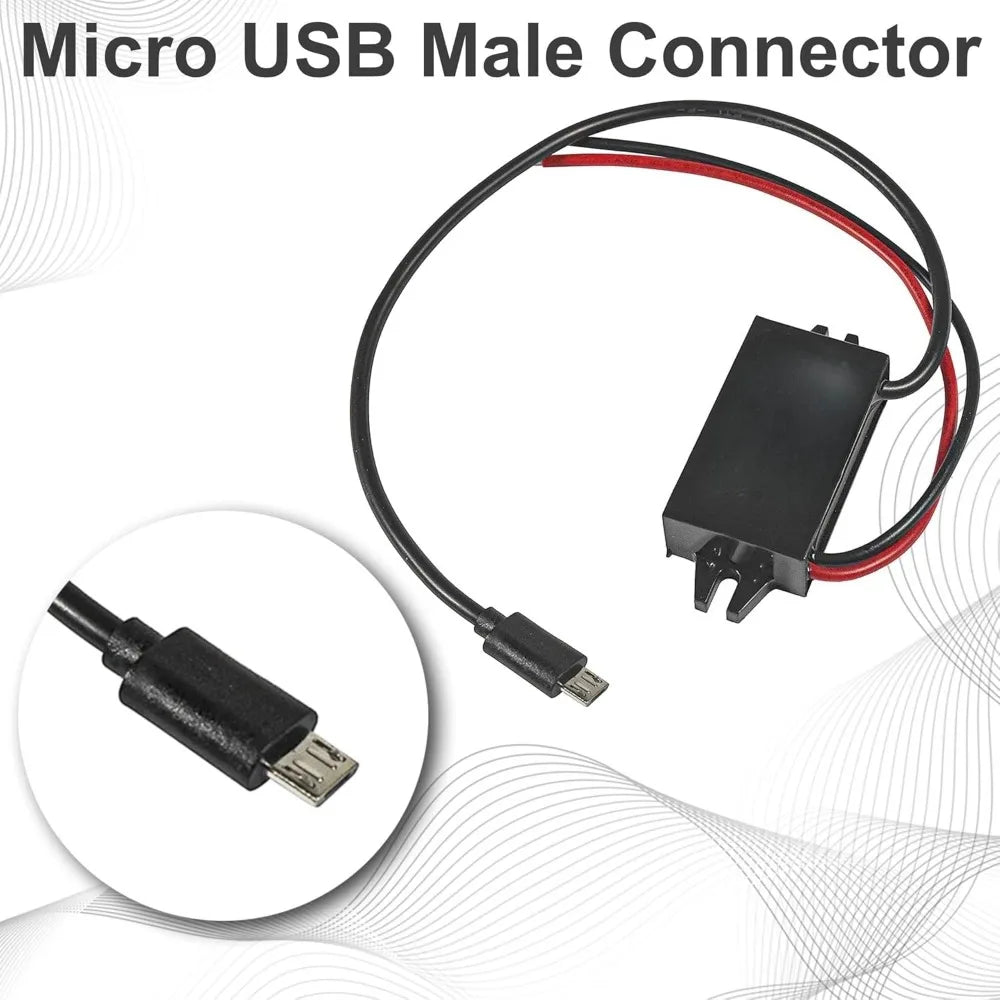 DC/DC Step Down Converter 12/24V To 5V 3A With Micro USB Male Connector Power Supply Adapter Compatible With Ring Alarm keypad Oasis Select