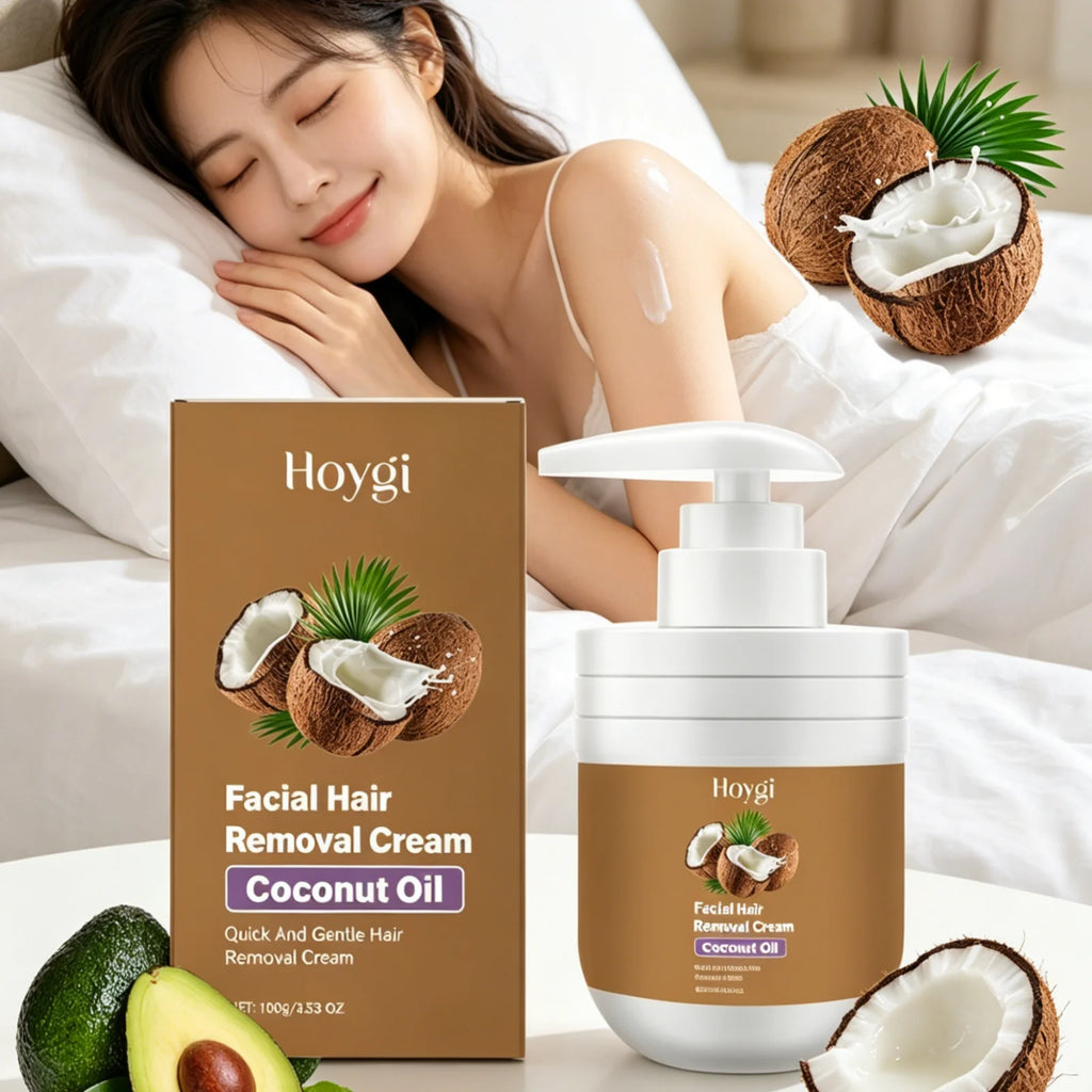 Hoygi Facial Hair Removal Cream – Coconut Oil, Painless Facial Depilatory Cream Oasis Select