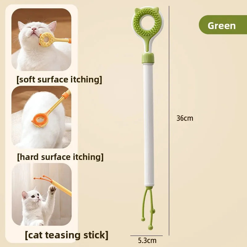 Double Sided Massager 2 in 1 Retractable Cat Tickler Cat Teaser Wand Interactive Cat Toy for Kitten Grooming Relieve Itching Oasis Select green