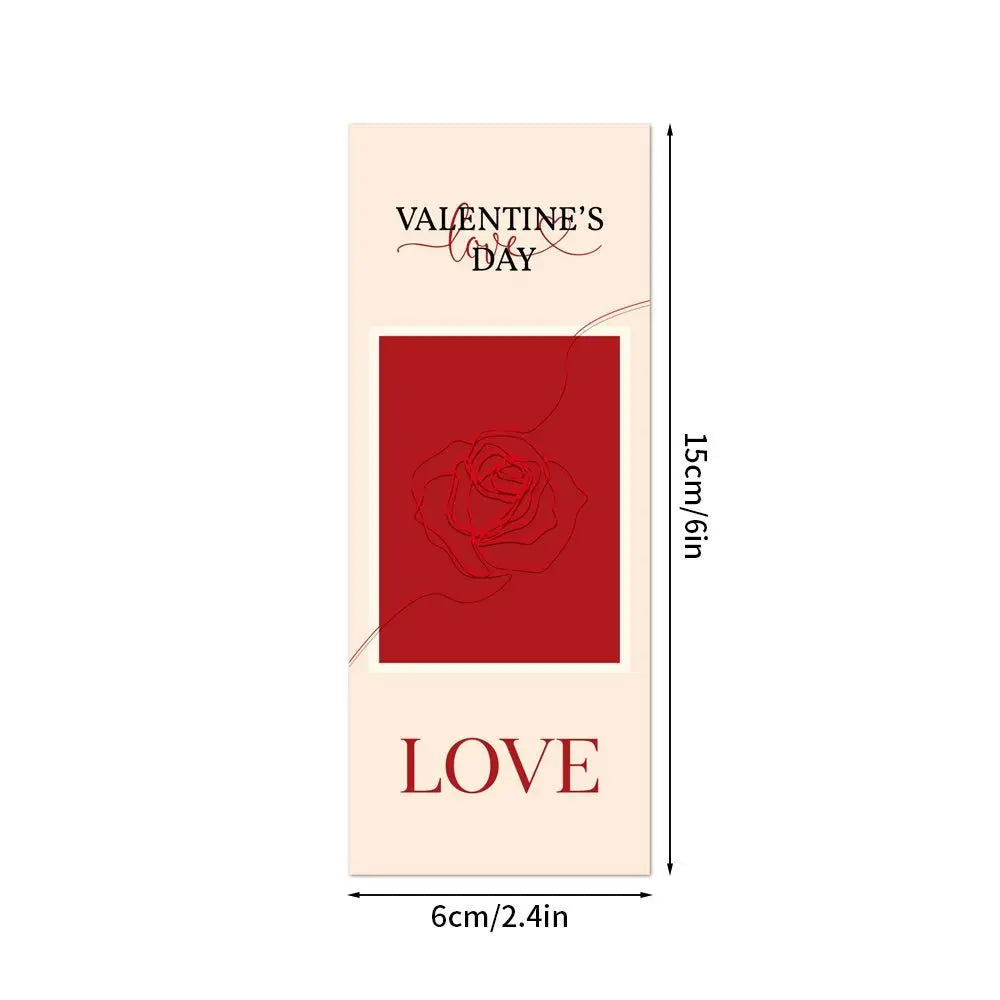 50PCS Red Happy Valentine's Day Stickers Self Adhesive Emboss Rose Flower Wrapping Sealing Label Rectangle Packing Ornament Oasis Select