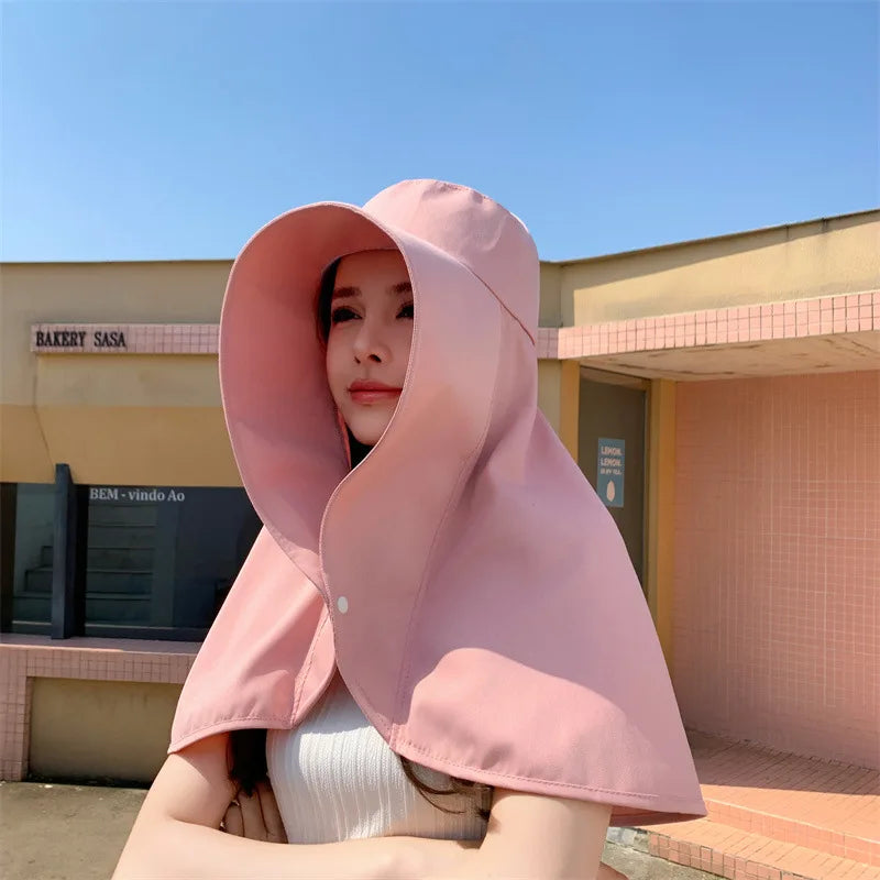 Women‘s Summer Sun Protection Hat with Face Cover Neck Flap Shoulder Cape Wide Brim UV Blocking for Outdoor Hiking Cycling Oasis Select