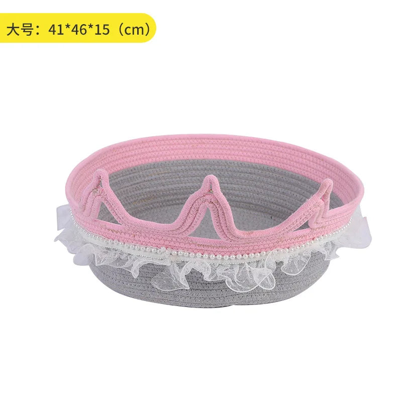 New Princess Style Woven Cat Bed, Four Season Universal, Lace Decor, Scratch Resistant, Washable Pet Nest for Warmth Oasis Select Pink L 41x46x15cm