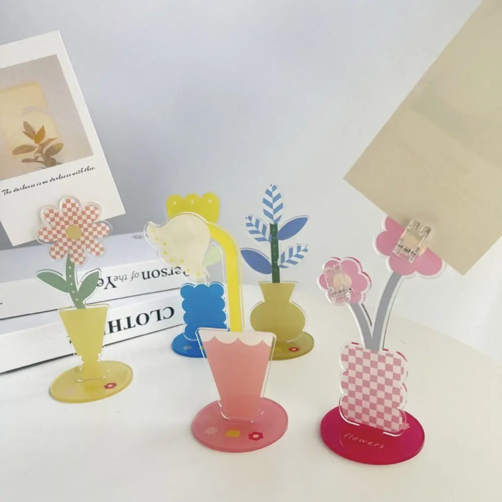 Cute Cartoon Acrylic Memo Clip Decoration Flower Shape Photo Display Stand Korean Style Multi-purpose Cartoon Note Holder Oasis Select