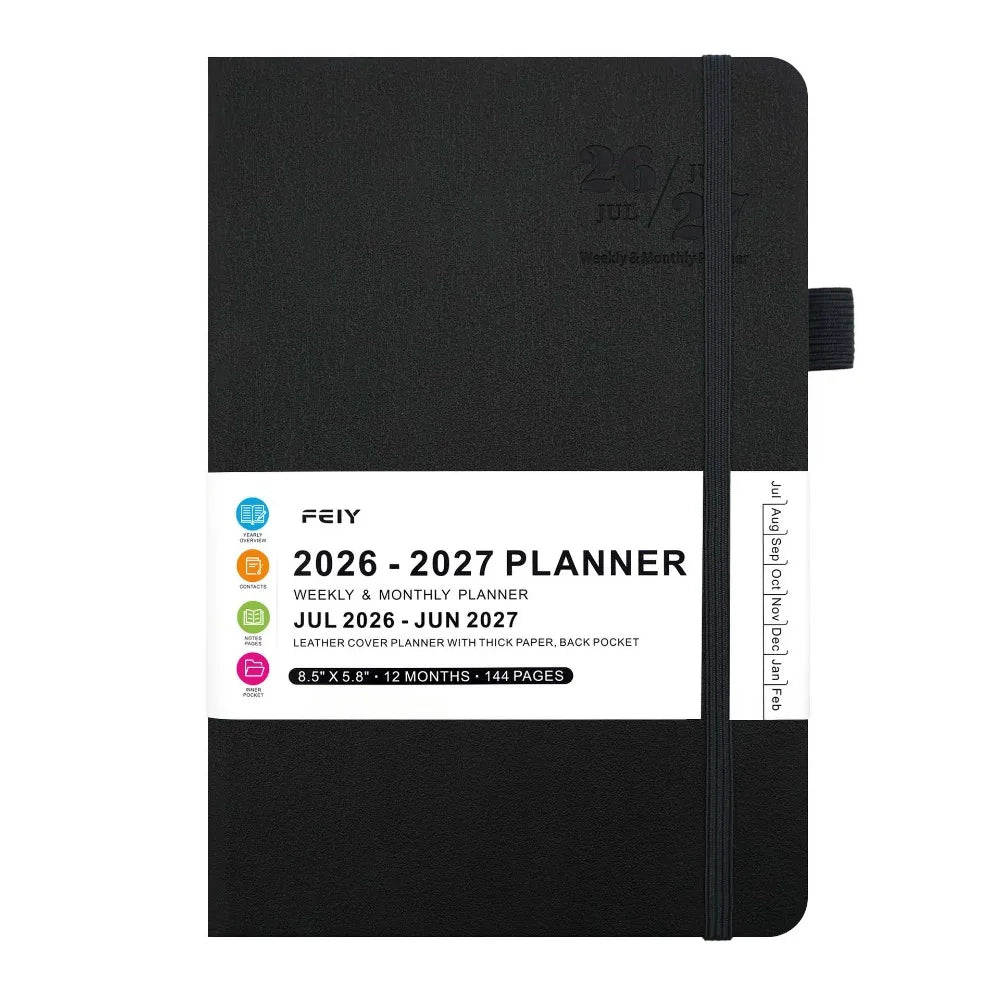 A5 English 2026-2027 Schedule Book Simple Agenda Planner Notebook Thick Paper Time Management Planner School Students Gift Oasis Select Black