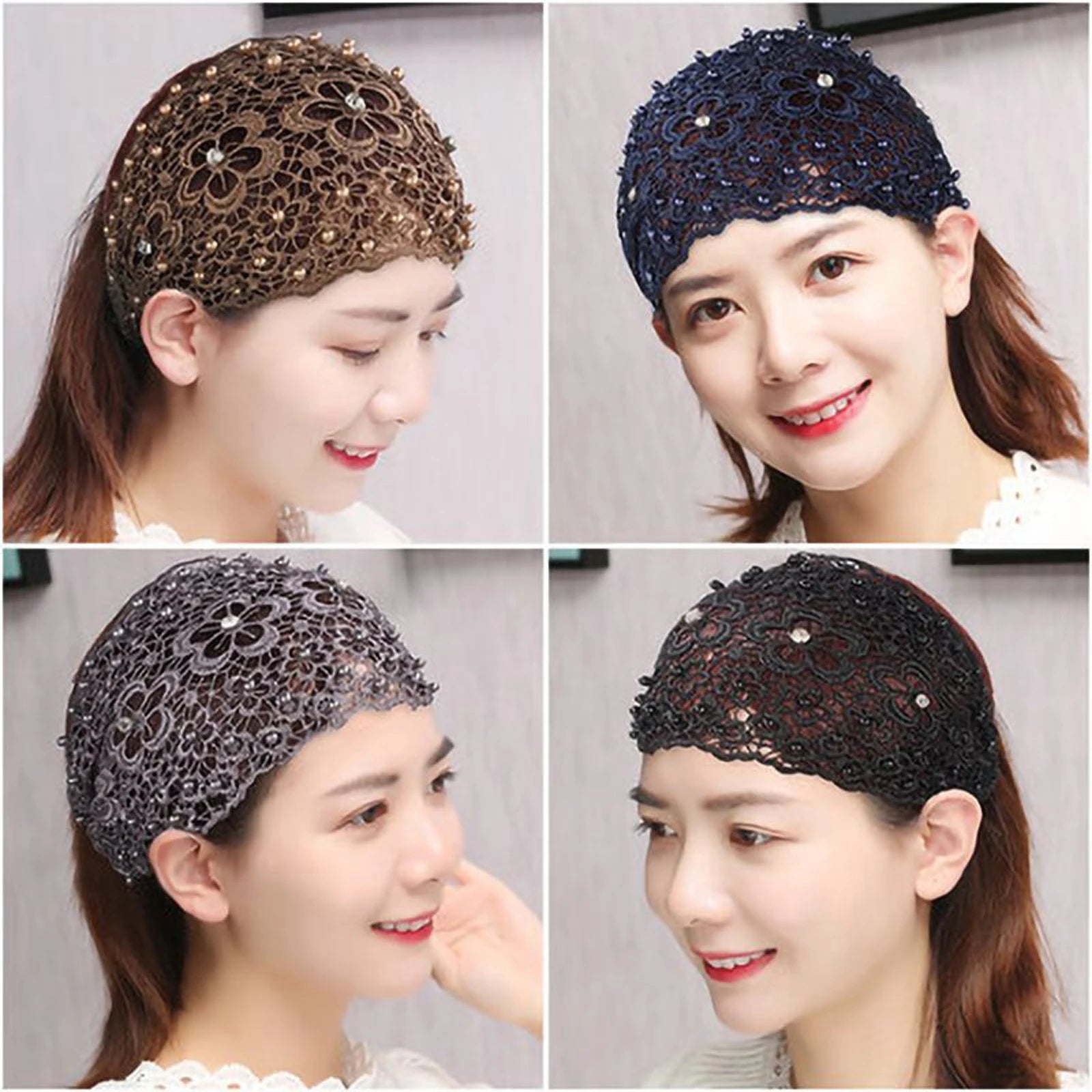 Women's Hollow Floral Rhinestone Pearl Wide Headband | Hair Band Wide Hair Headband Oasis Select