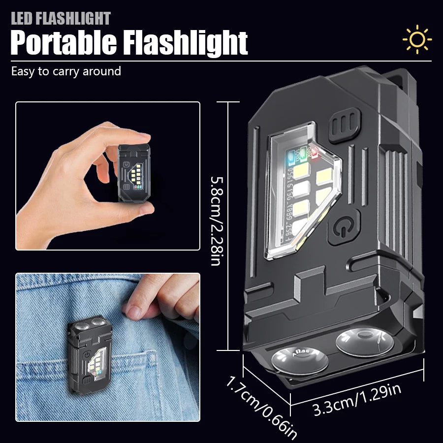 Powerful EDC Pocket Keychain Flashlight Mini Rechargeable LED Light Multifunctional Magnetic COB Torch for Outdoor Camping Lamp Oasis Select