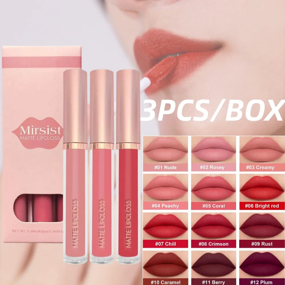 3-Piece Nude Velvet Matte Liquid Lipstick Set – Long-Lasting Liquid Lipstick Set Oasis Select
