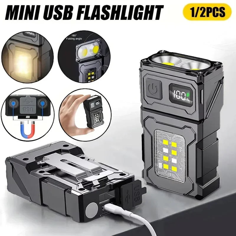 Portable COB LED Rechargeable Flashlight Lantern with Hat Clip