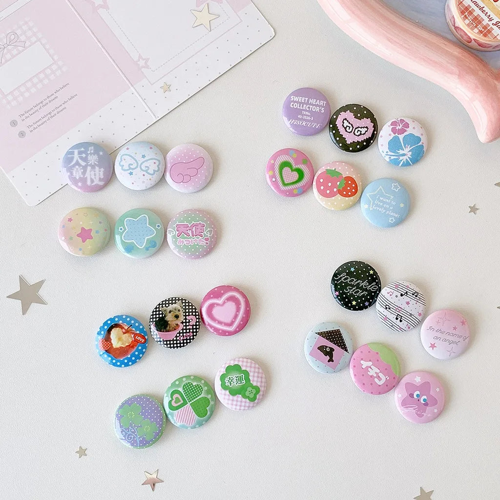 6Pcs/Set Kawaii Ins Style Mini Badge Pins Cute Printed Round Brooch for Backpack Clothing Hat DIY Decoration Stationery Gifts Oasis Select