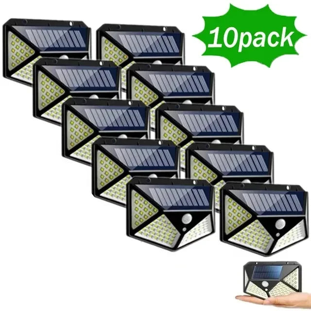 100 LED Solar Wall Lamp Wireless with Motion Sensor Human Waterproof Garden Decoration Spotlights Stairs Outdoor Wall Light Oasis Select 10 PCS 0-5W